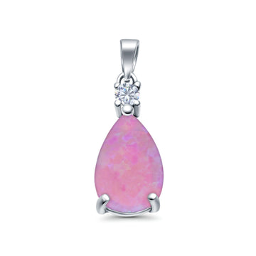 Pear Shape Lab Created Pink Opal Charm Pendant 925 Sterling Silver (21.5mm)